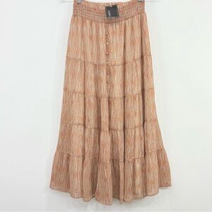 Tart Lee & Birch Orange Cream Abstract Print Tiered Flowy Full Maxi Skirt NEW
